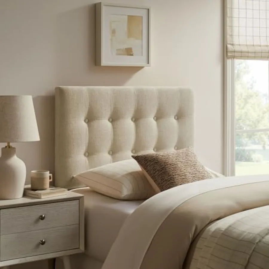 

Emily Size Fabric Headboard in - -Like Upholstery with Button Tufting and 7 Adjustable Height Positions