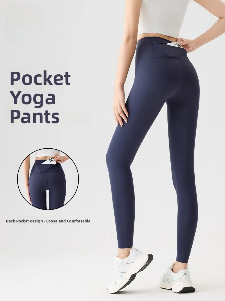 

Женские брюки для йоги с высокой талией, эластичные, не скользящие, для тренировок, длинные, матовые, с карманами.