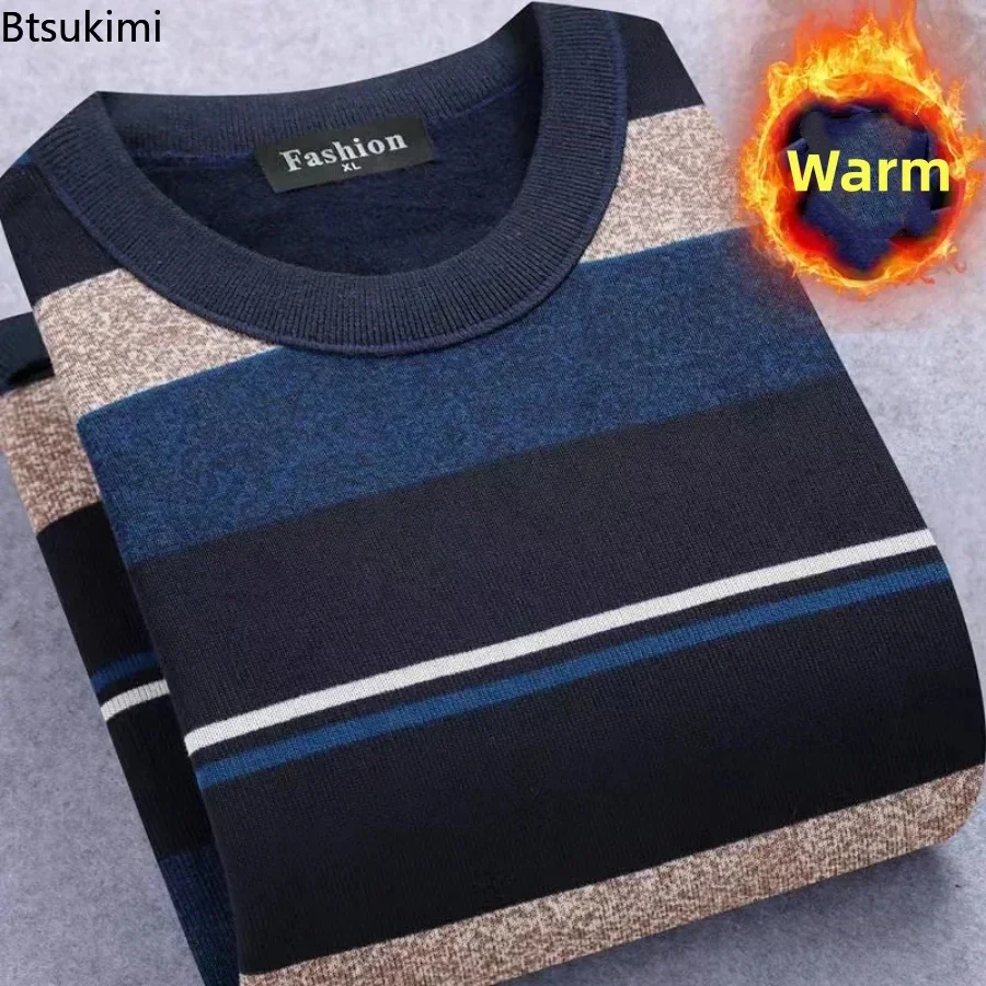 New Autumn Winter Man Fleece Shirt-collar Sweater Fashion Grid Solid Thicken Warm Sweater Male Plus Velvet Thicken Sweater L-4XL