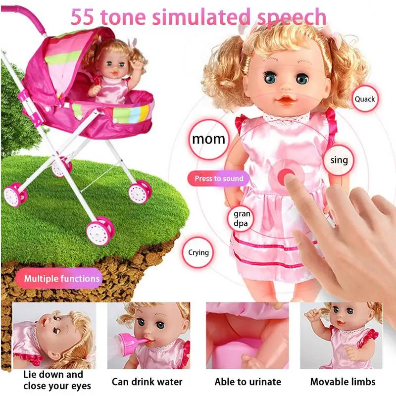 Baby Care Playset Baby Doll Set with Feeding Accessories Deluxe Newborn Baby Doll Stroller Nursery Playset for Little Kids