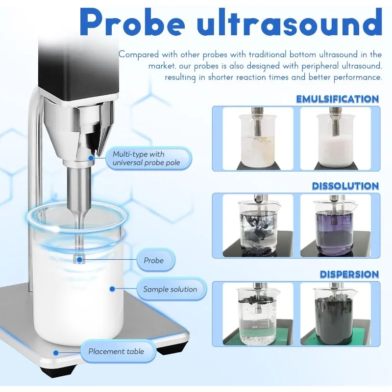 Handheld Portable Ultrasonic Homogenizer Ultrasonic Processor Cell Disruptor Mixer with Stand (8mm Probe, 50-300ml)