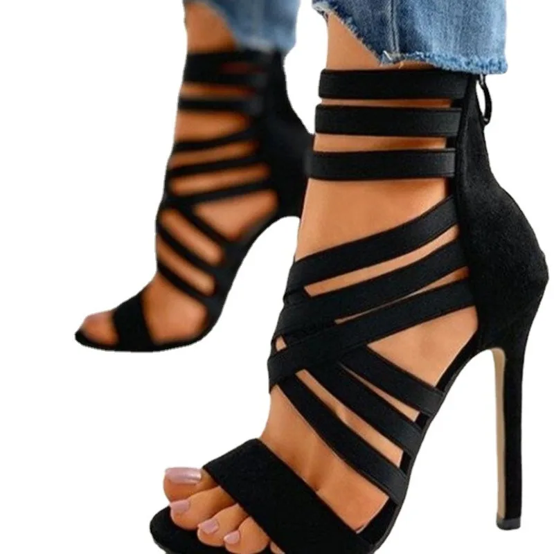 

Large 35-43 High Heel Sandals Women's 2023 Summer New Fashion Elastic Band Sandals Comfortable High Heel Design