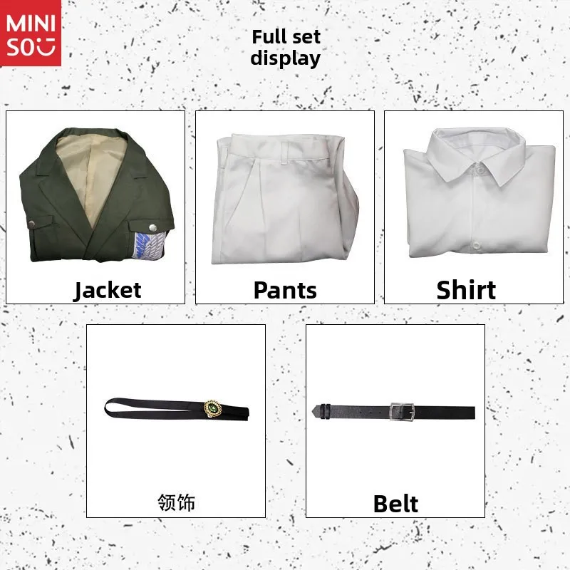 مجموعة كاملة من أزياء الهجوم على تيتان الموسم 4 لفيلق الاستطلاع - معطف واق من المطر باللون الأخضر العسكري طبق الأصل لشخصية أصلية لـ Cos #6