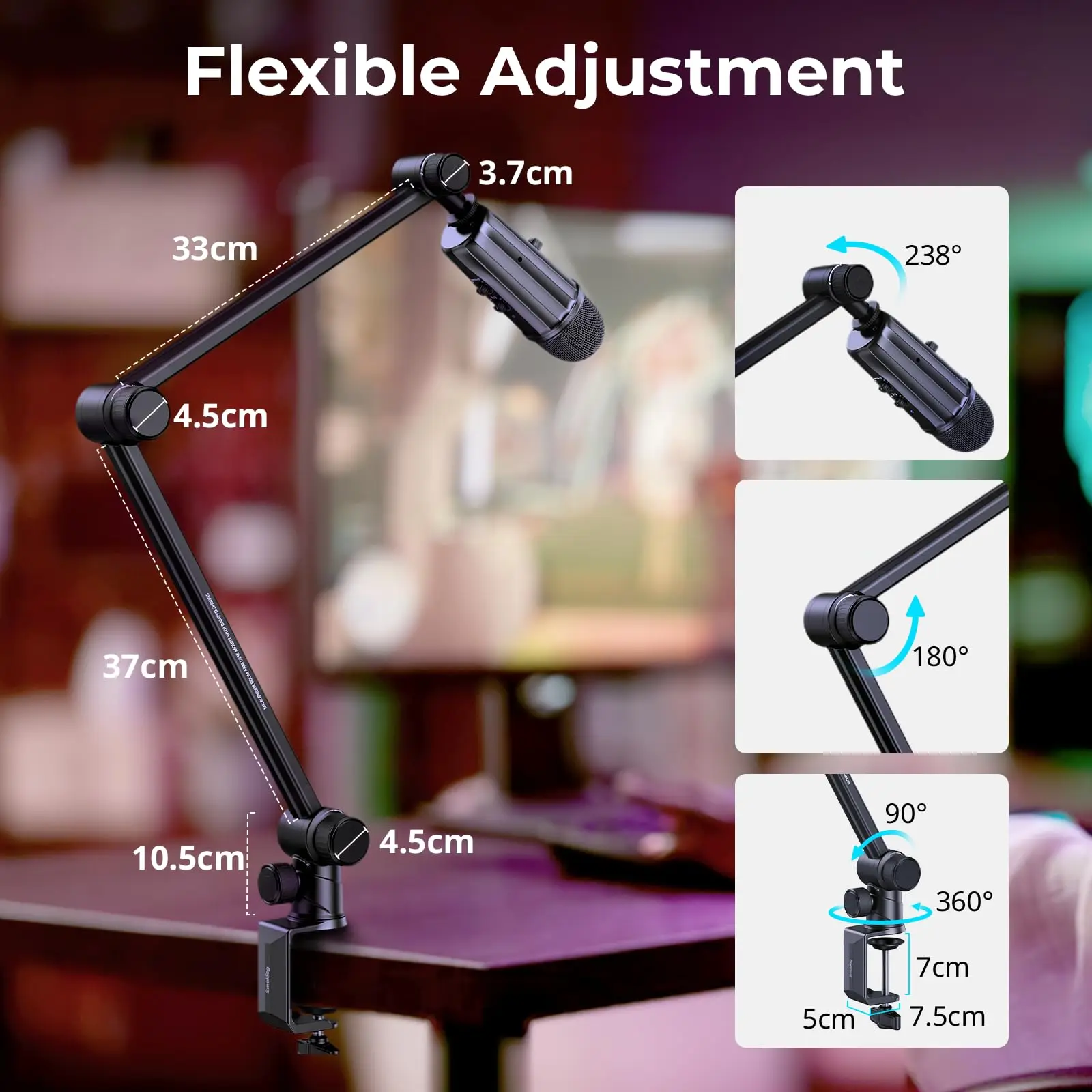 SmallRig Microphone Boom Arm Desk Mount Load 1.5kg ,with Cable Ties, with Cold Shoe Mount for Wireless Lavalier Microphone 4303