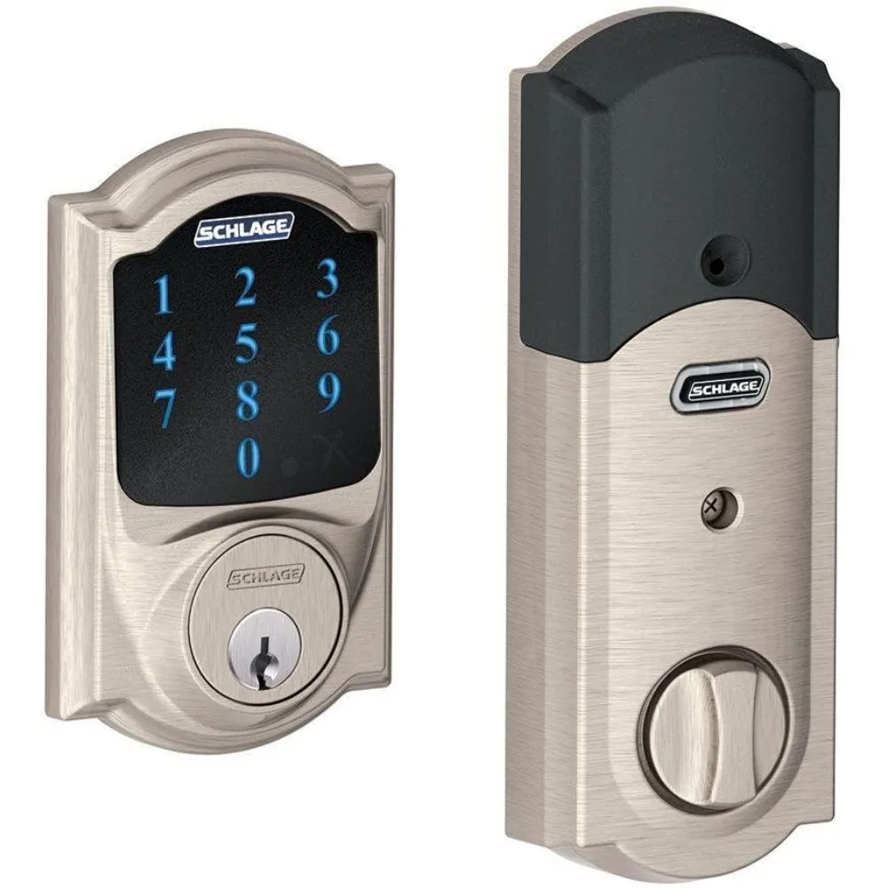 Schlage Lock Company Connect Camelot Touchscreen-Riegel aus satiniertem Nickel mit Alarm