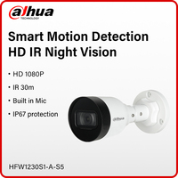 Dahua Outdoor 1080P IP Camera Motion Detection Night Vision IR Security Monitor RJ45 PoE Bullet CCTV Built-in Mic HFW1230S1-A-S5