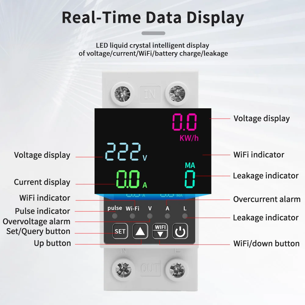 Tuya WiFi Smart Circuit Breaker Reclosing Protector Voltage and Current Leakage Protection Timer Energy Meter