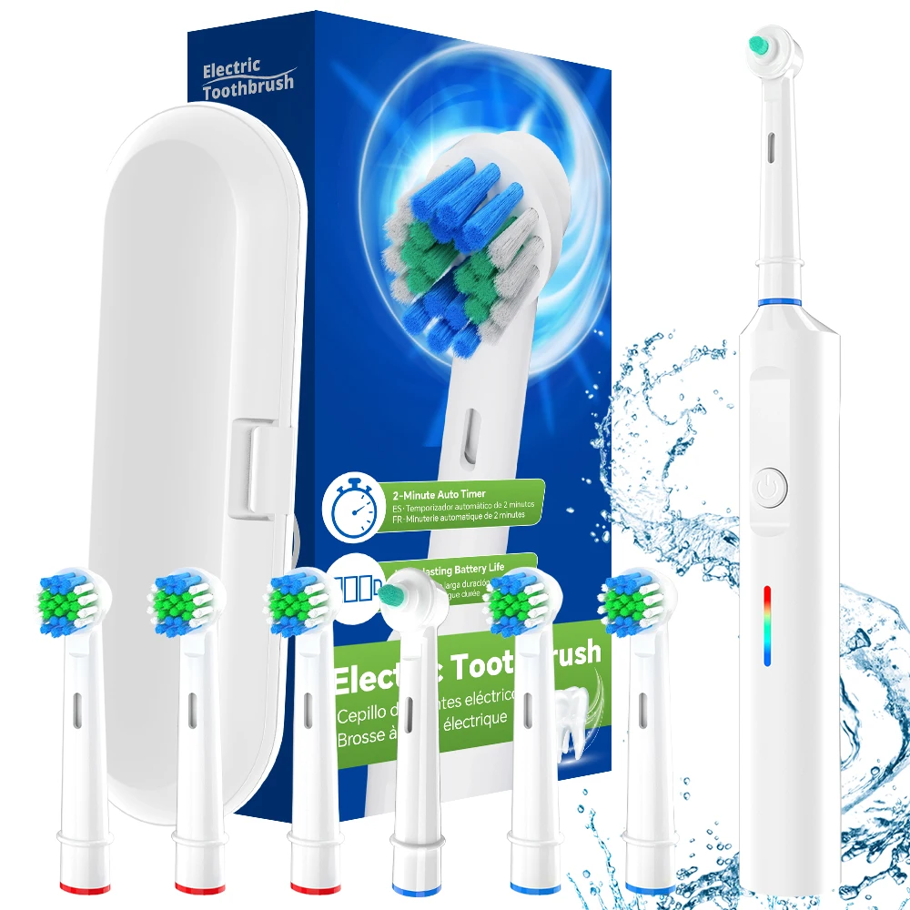 

Smart Electric Toothbrush with 6 Heads - 3 Modes & 2 Min Timer, Protable Electric Toothbrushes Compatible with Oral B Brush Head
