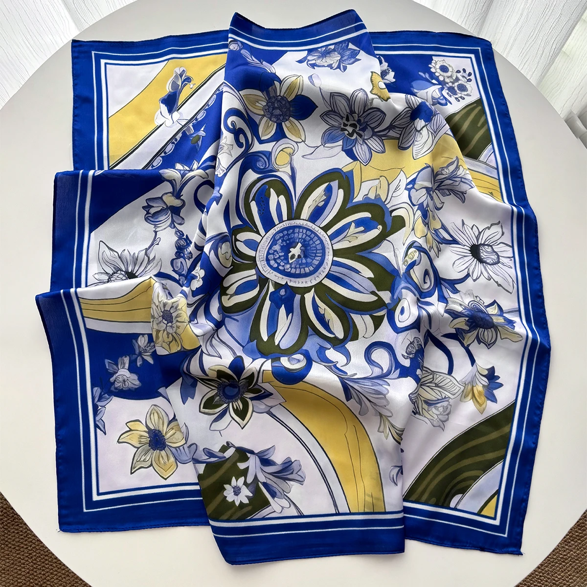Design-Print Seidenimitat-Schal für Damen, quadratische Haarbänder, Foulard, weibliches Bandana, Halstuch, Stirnbänder, Neu 2026 – Detail 7