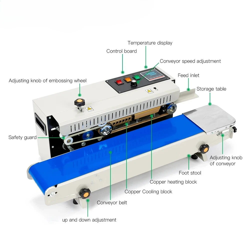 FR-900C Spray  Automatic Horizontal Plastic Bags Heat Sealing Machine Continuous Band Sealer Machine