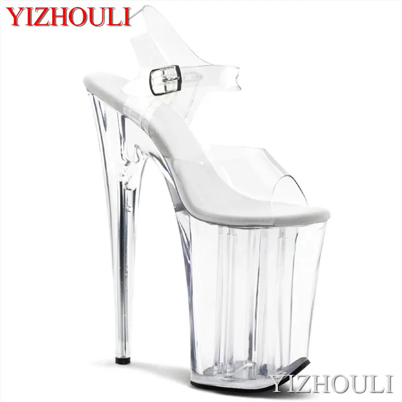 8 inch super high heels, transparent summer women 20cm high with sexy model pole dance shoes