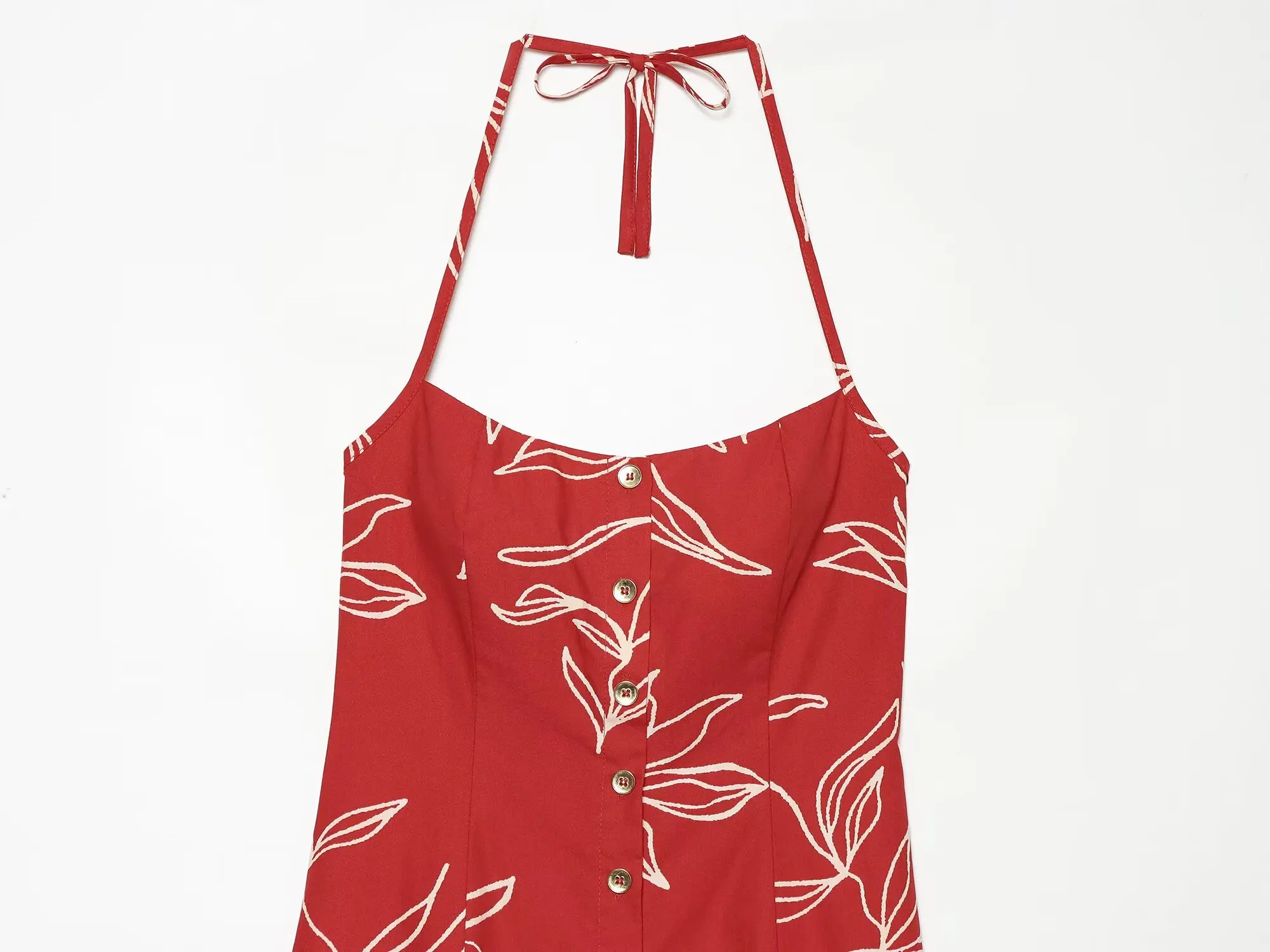 Damen Strandkleid mit Print, Neckholder, rückenfrei, trendiges ärmelloses langes Kleid, neue Mode 2026, Sommerurlaub, Freizeitkleid für Damen – Detail 4