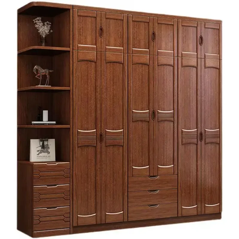 

New Chinese style, board type, wardrobe, bedroom, household, walnut, sliding door, wardrobe, small apartment