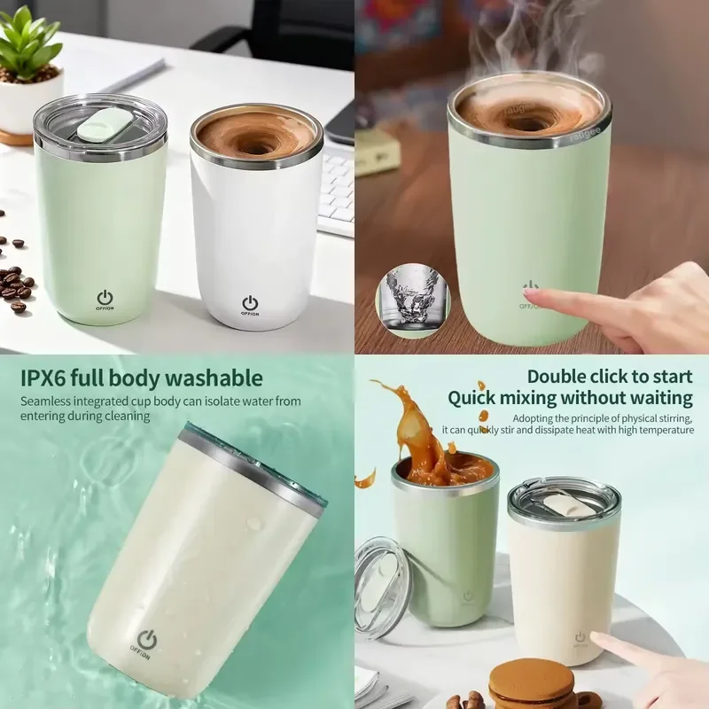Custom Logo Creative Intelligent Automatic Mixing Cup Electric Stainless Steel Coffee Milk Mixer Portable Self Stirring Mug