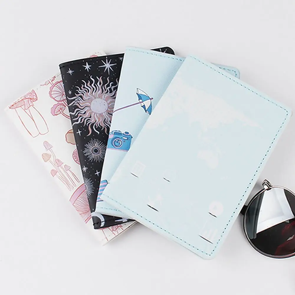 Cute Pattern Print Leather Passport Holder Mushroom Airplane Check-in Certificate Storage Bag Multifunctional Ticket Holder