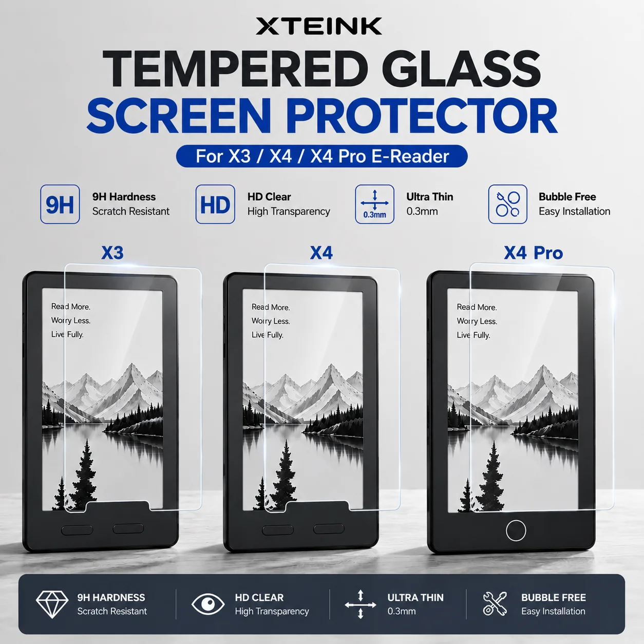 XTEINK X3 X4classic X4 Pro Tempered lass Screen Protector 9H Hardness HD Clear Anti-Scratch E-Reader Protective Film Glass