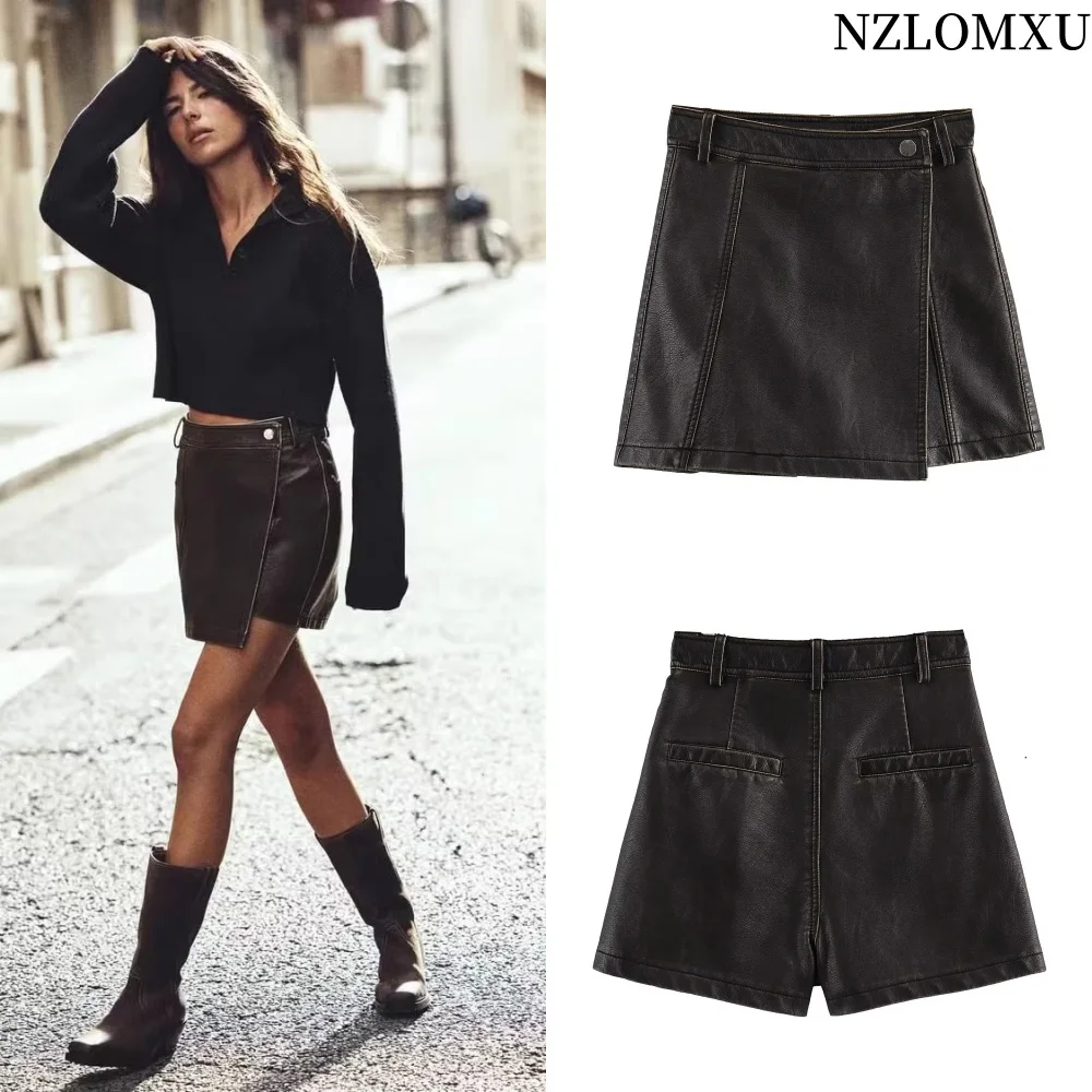 

2025 Autumn Faux Leather Short Shorts High Waist Mini Skirts for Women Office Short Skirts Woman Streetwear Women's Skirts