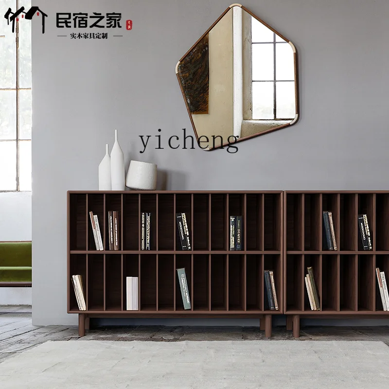 

TWR Black Walnut Solid Wood Bookshelf Combination Multi-layer Record Storage Cabinet
