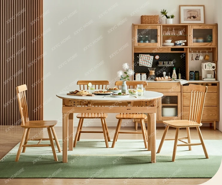 

Stone Plate Dining Table Variable round Table Household Wood Foot Table Small Apartment Furniture