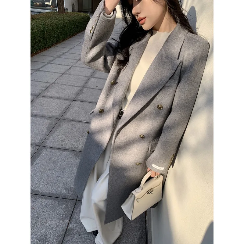 

2025 New Korean Women's Double sided Wool Coat, Medium length Slim fit Coat, Double sided Coarse Wool Coat