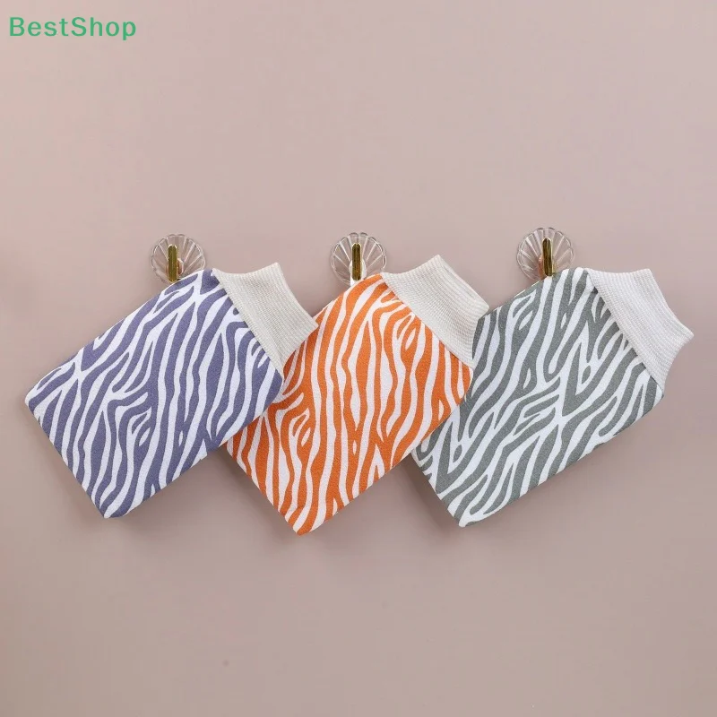 

Двустороннее полосатое банное полотенце, отшелушивающая перчатка двойного назначения для сильного купального скраба, удаления грязи, отшелушивания, узора зебры