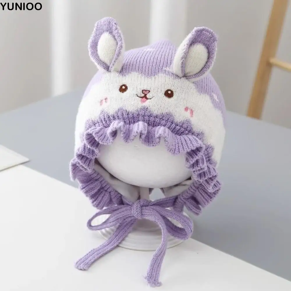 

Lovely Rabbit Ear Baby Knitted Hat Warm Soft Infant Beanie Hats Wool Solid Color Kids Pullover Cap Outdoor