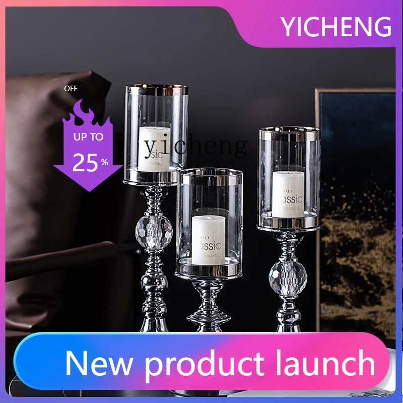 

LYY Crystal Candle Holder Ornament Romantic Modern Simple Light Luxury Dining Table Vintage Candlelight Dinner Prop