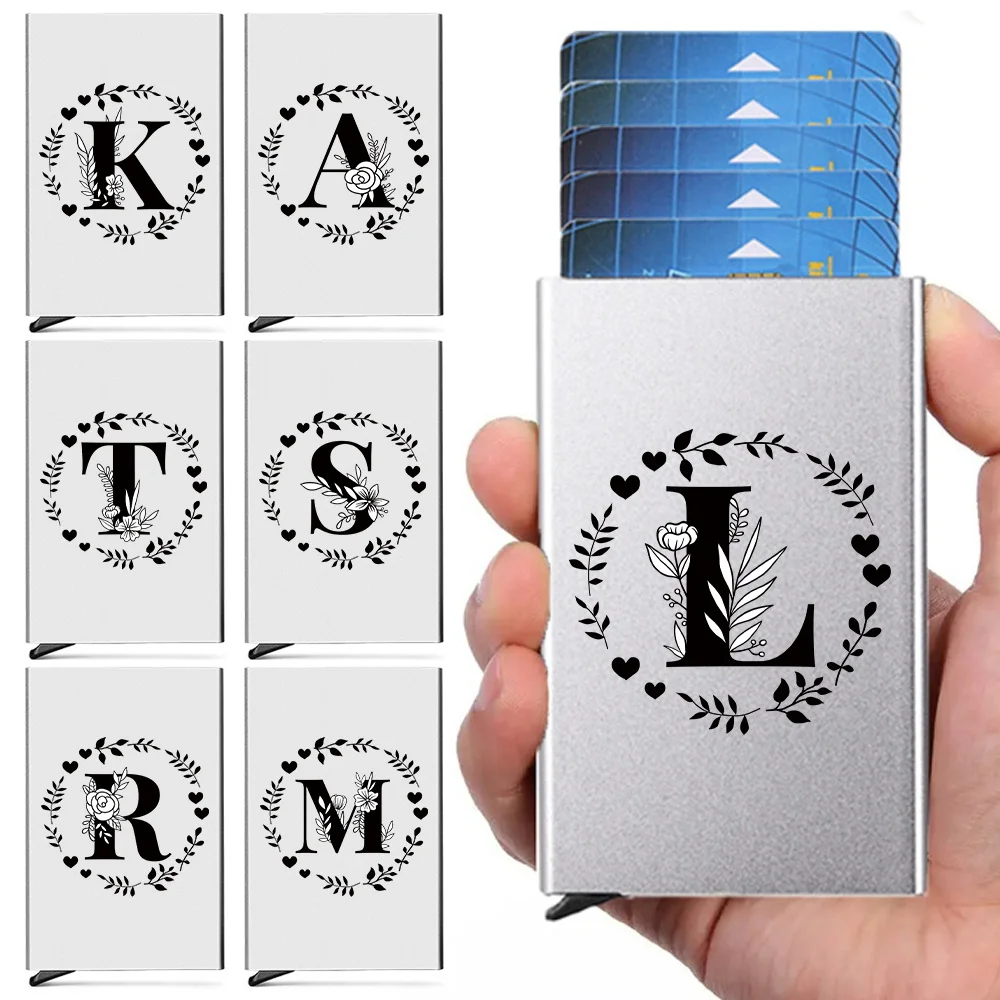 

Card Holder Anti Rfid NFC Blocking Reader Lock Bank Card Protection Automatic Pop Up Credit Card Case Garland Letter Pattern