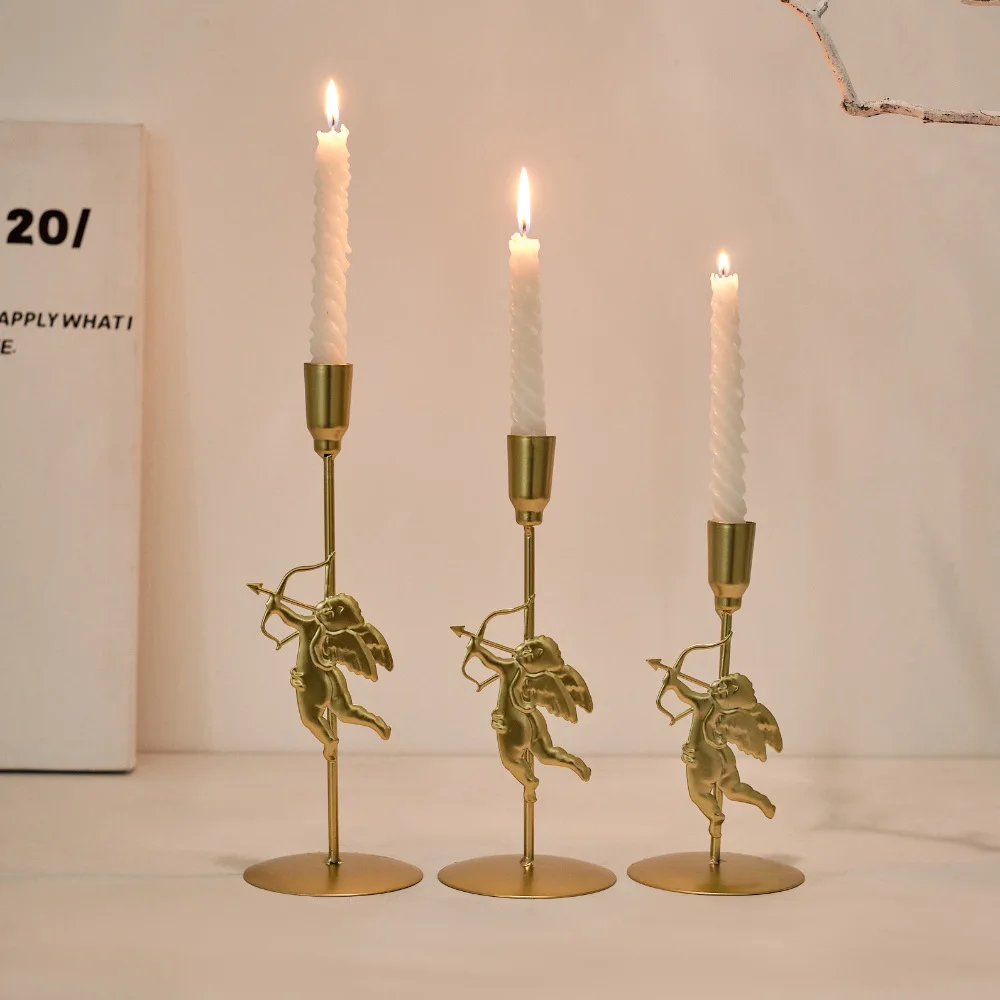 Iron Art Metal Candlestick Cupid Candle Holder Tall Candle Stand Decorative Home Crafts Geometry Atmosphere Props