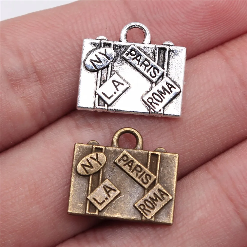 WYSIWYG 5 sztuk 15x16mm Charms torby podróżne nowy jork paryż romów LA 2 kolory zawieszki dokonywanie ręcznie robiona biżuteria DIY