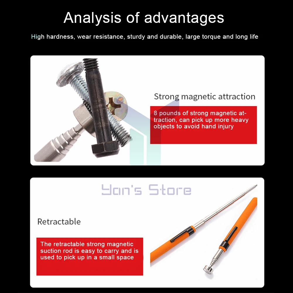 Telescopic Magnetic Magnet Pen Metalworking Handy Tool Magnet Capacity for Picking Up Nut Bolt Adjustable Pickup Rod Stick