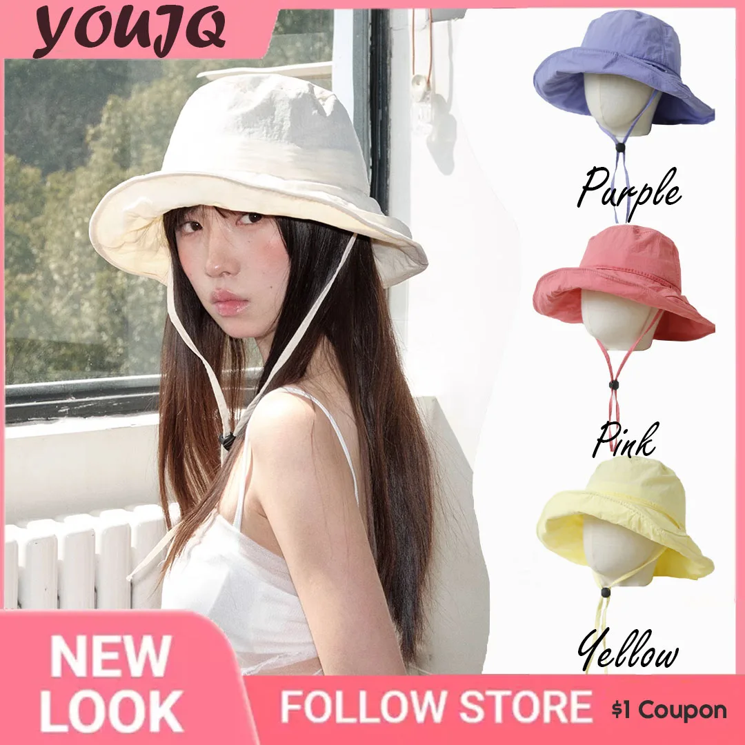 Y2k Candy Colored Sun Protection Shading Hat Women Summer Protection UV Protection Large Brim Quick-drying Bucket Hat Sombreros