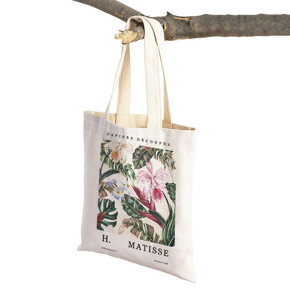 Abstract Matisse Leaves Flowers Vintage Lady Tote Handbag Shopping Bag lino doppia stampa supermercato donna Shopper Bags