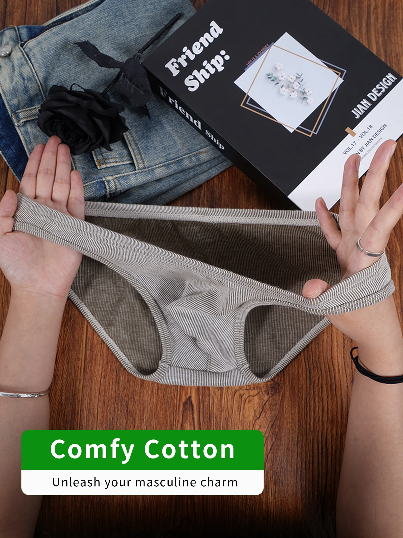 

Мужские трусы-брифы из 100% хлопка в рубчик с U-образным выступом, эластичным поясом, мягкие, дышащие, на каждый день