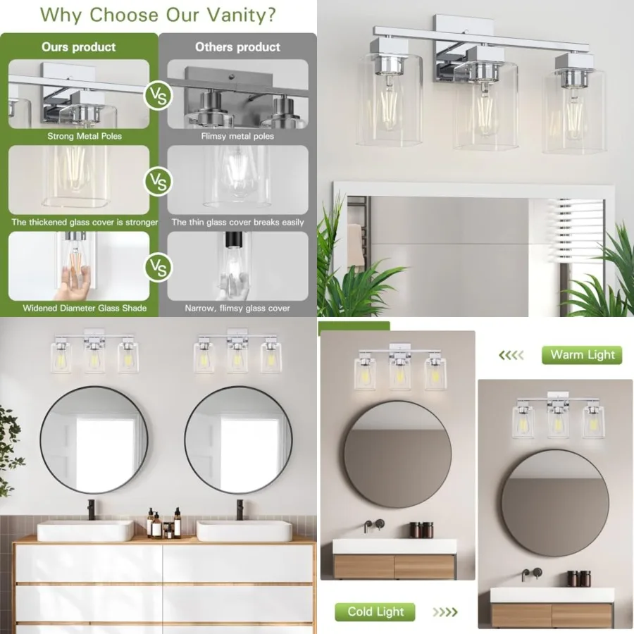 

Bathroom Vanity - Bathroom Fixture Square Design and UL Certification, Bath Room Lighting Fixtures Over Mirror, Modern Vanity L