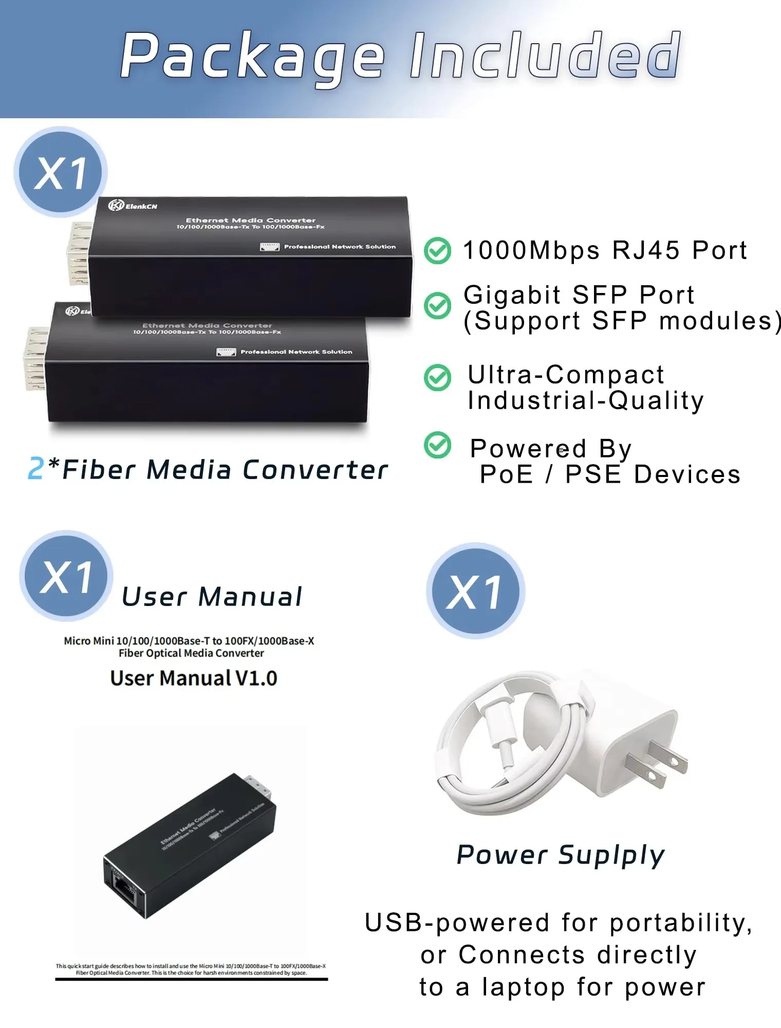 Mini convertidor de medios de fibra Ethernet PoE PD SFP RJ45 ,SFP 100/1000M, convertidor de fibra Ethernet Plug and Play, carcasa de Metal duradera