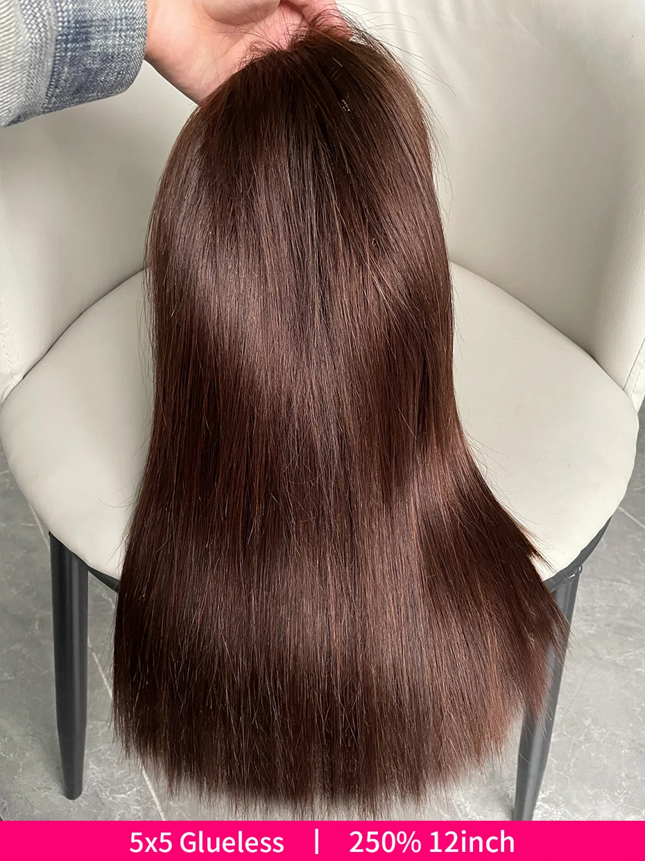 #2 Brown Chocolate Color 250 Density Lace Frontal Wig Human Hair Raw Vietnamese Double Drawn 13x4 Bob Lace Front Human Hair Wigs