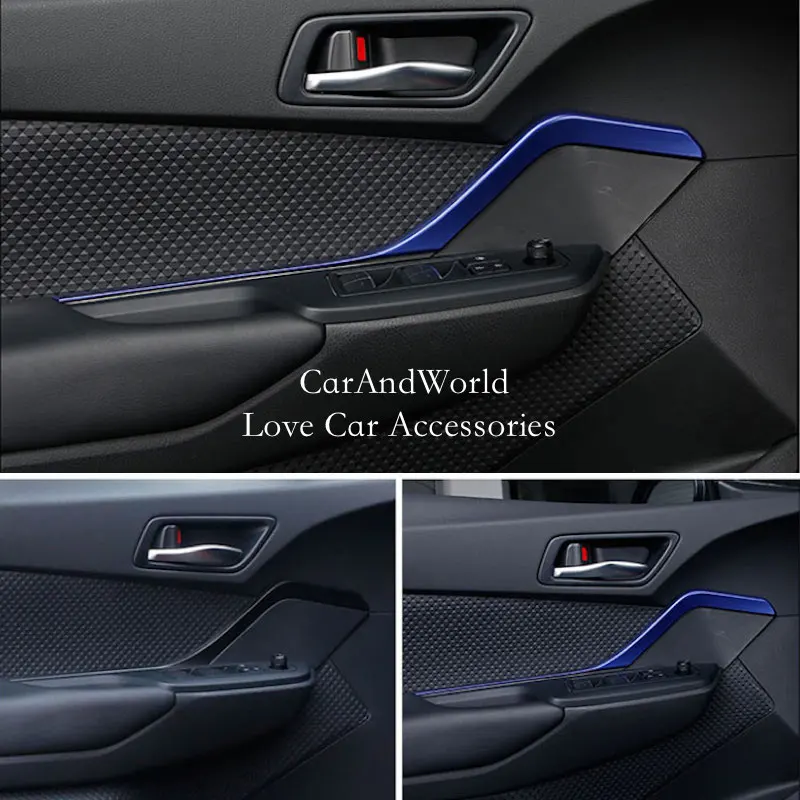 For Toyota C-HR CHR 2017-2023 Interior Door Board Plate Strips Protector Cover Armrest Moulding ABS Chrome Trims Car Accessories