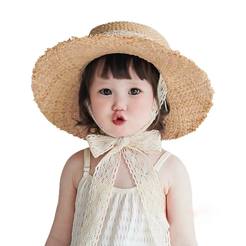 Sommerlicher dünner Raffia-Strohhut für Babymädchen, atmungsaktiver UV-Schutz, Outdoor-Strand-Sonnenhut – Detail 8