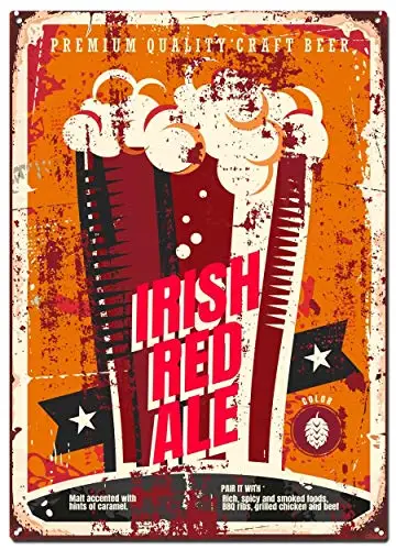 Letreros de estaño de Metal Irish Red Ale, carteles decorativos de estilos de cerveza, arte de pared, decoración del hogar, 8x12 pulgadas (20x30 cm)