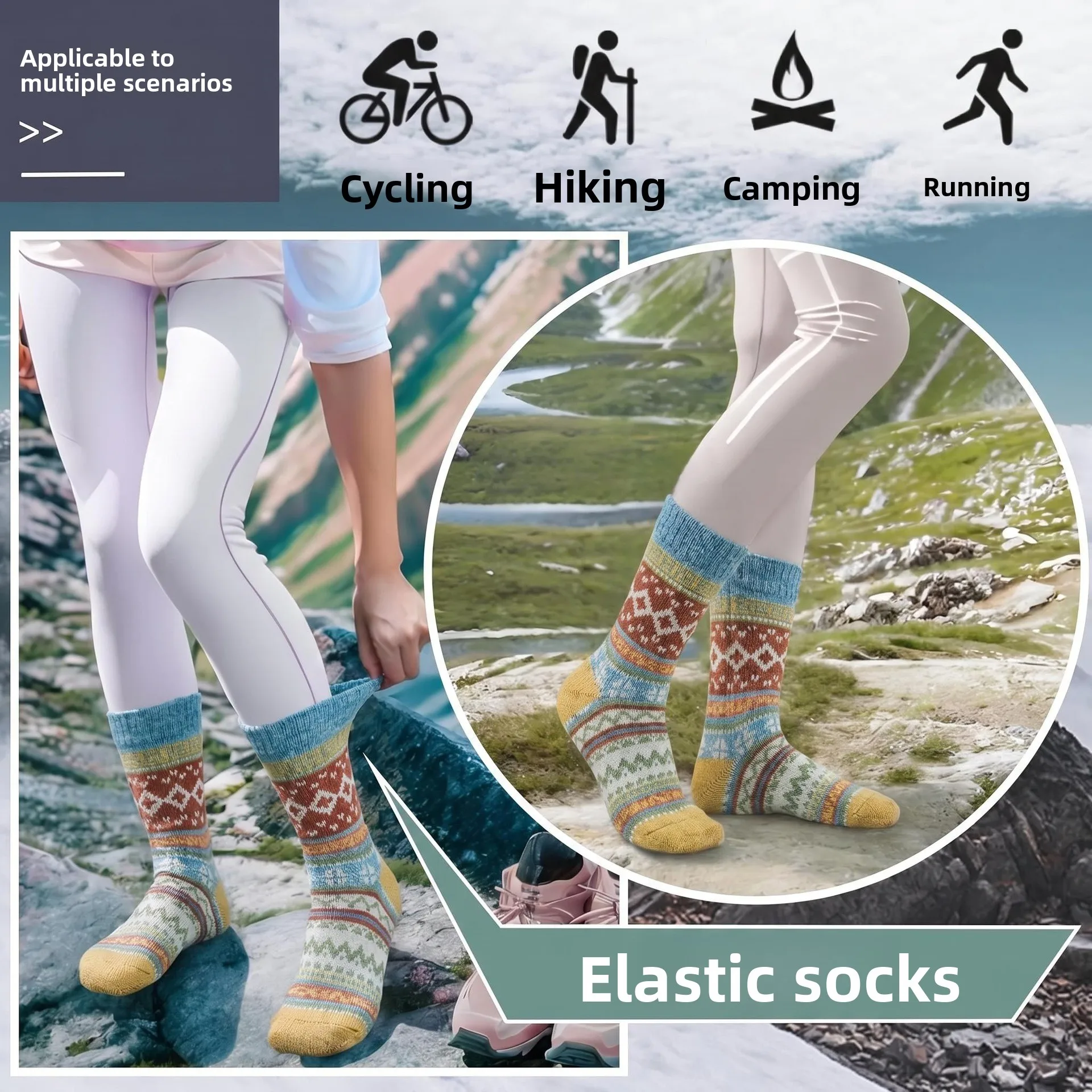 Thickened Winter Plaid Retro Thick Line Warm Cotton Socks Ethnic Style Mid Calf Socks For Women Men Couple Autumn Winter Daily - view 3