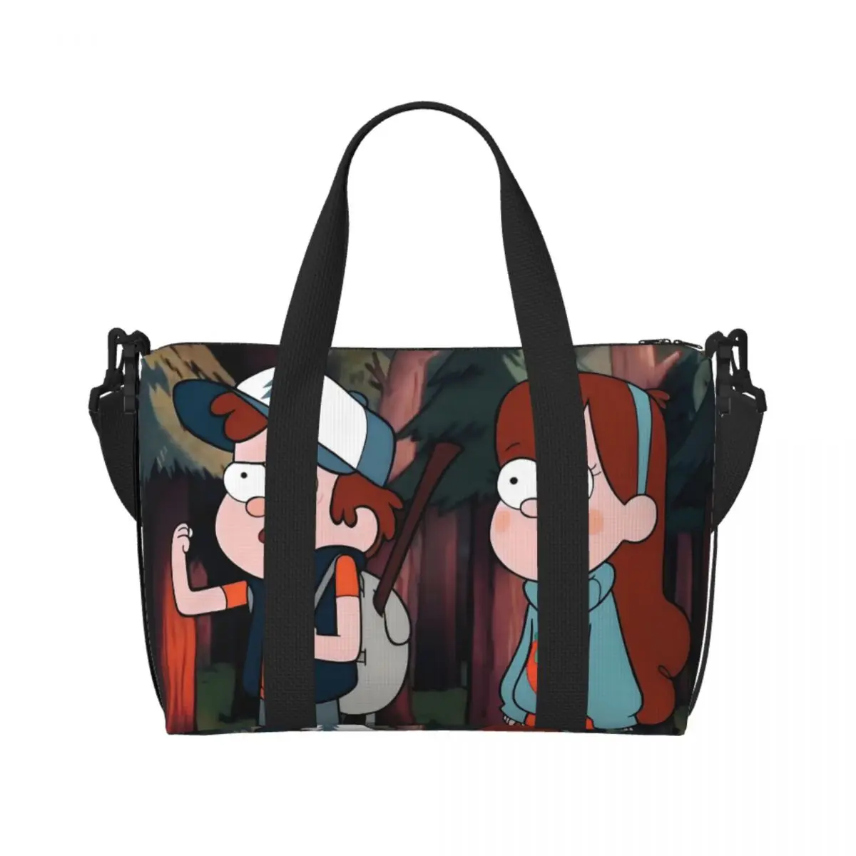 

Custom Gravity Falls Tote Bag for Women Large Capacity Cartoon Movie Wonderful Town Gym Beach Travel Bags