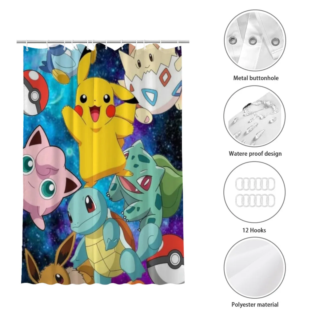 Pokemon Shower Curtain for Bathroom  Aesthetic Room Decoration