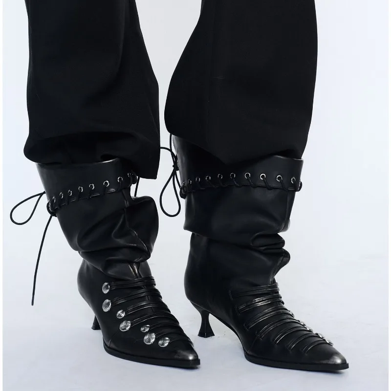 

New Retro Women's Shoes Luxury Britain Slouchy Boots for Woman Exquisite Soft Leather High Heel Boots Designer Shoes Botas Mujer