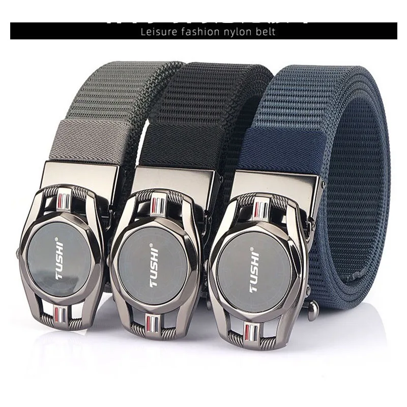 ‌ Cintura automatica da uomo con fibbia in lega senza pin, cintura tattica intrecciata in nylon, cinturino in tela casual per esterni, stile militare durevole"