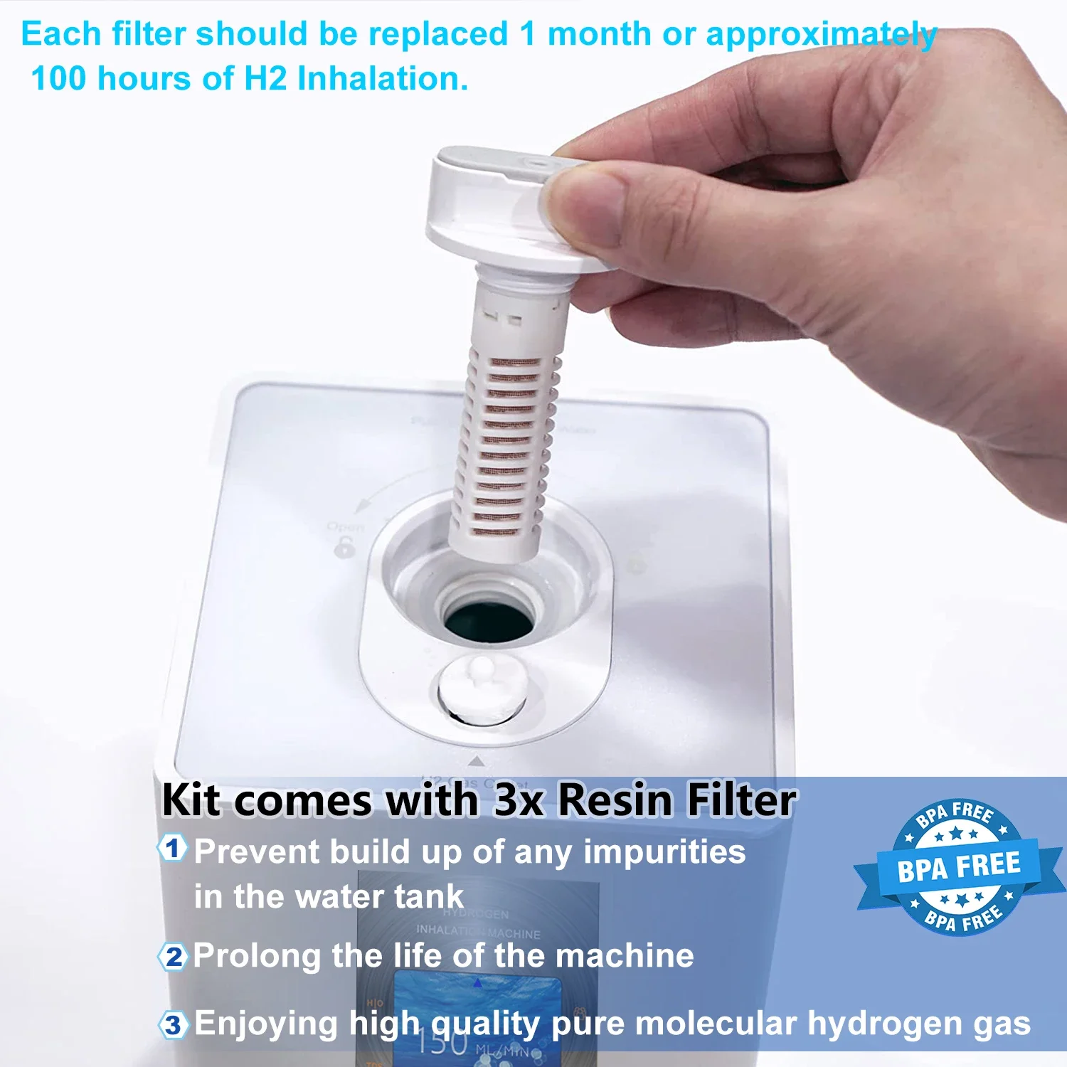 4X Replacement Resin Filter For 150ml/min Hydrogen Generator H2 Inhalation Machine