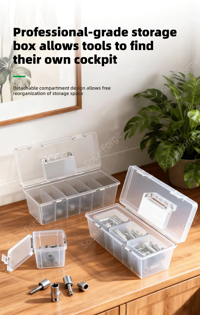 Boîte à outils en plastique transparent BAOLIAN avec séparateur amovible / petite boîte indépendante pour vis / rangement de petites pièces / boîte à outils pour moto