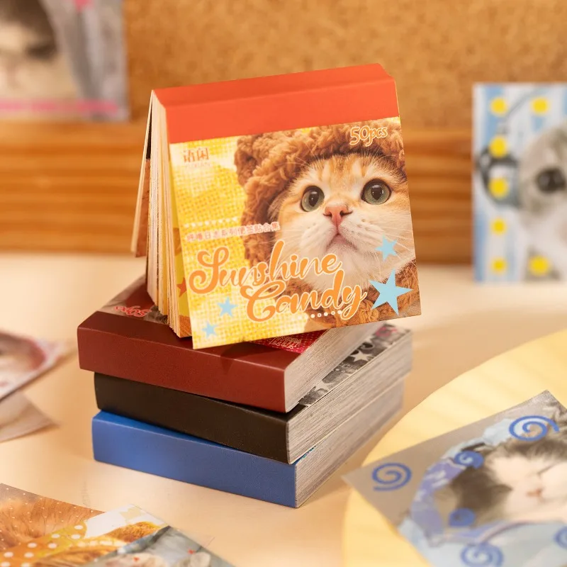 Cute Cat Face Sticky Note Sticker Book Kawaii Memo Pad for Journaling Scrapbooking Cartoon Decorative Message Paper for  Diary