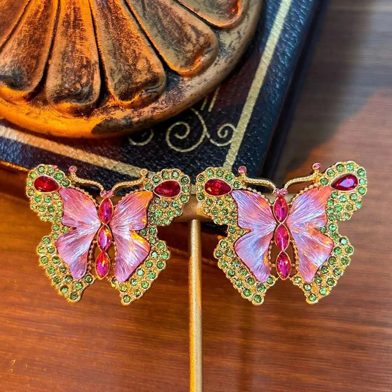 Butterfly pink rhinestone cute sweet necklace Brooch earrings