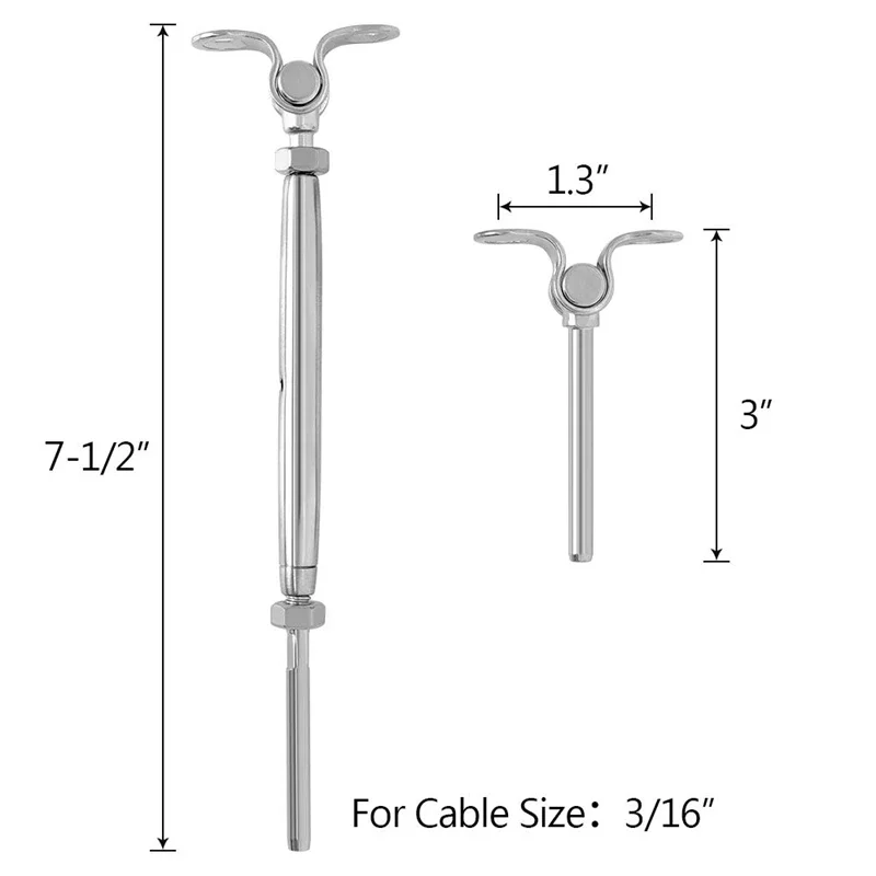 5 Set Of Stainless Steel Deck Toggle Tensioners for 3/16 inch Cable Railing System